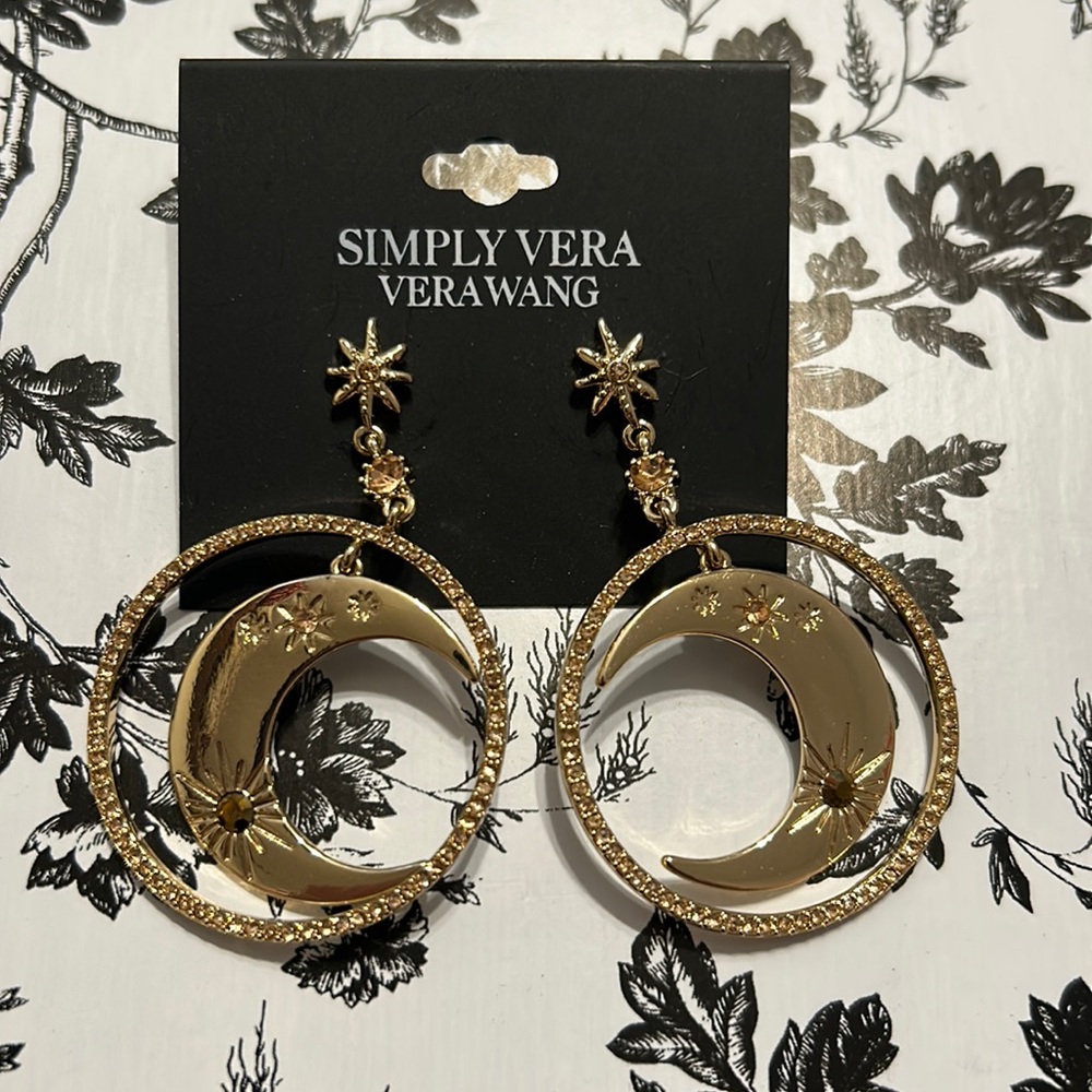 Simply Vera Verawang Gold tone Moon & Star Orbital Drop Earrings